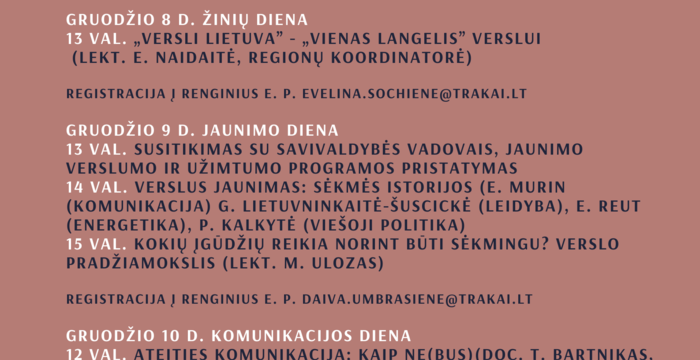 Gruodžio 7–14 d. kviečia   „Verslo savaitė“
