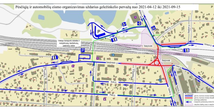 Nuo balandžio 12 d. nutraukiamas pėsčiųjų eismas dalyje Geležinkelio g. Lentvaryje 