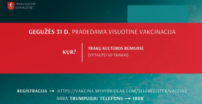 Startuoja masinė vakcinacija – skiepytis kviečiami visi gyventojai nuo 16 metų