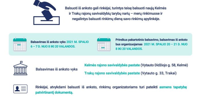 Kelmės ir Trakų rajonų savivaldybių tarybų narių – merų rinkimuose prasideda balsavimas iš anksto