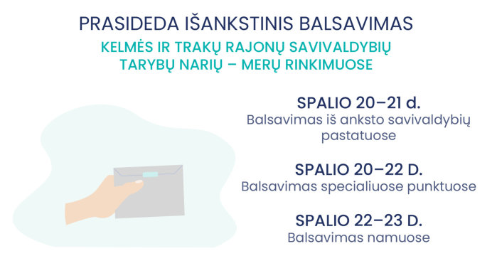 Spalio 24 d. – pakartotinis balsavimas Kelmės ir Trakų rajonų savivaldybių tarybų narių – merų...