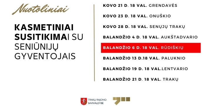 Balandžio 6 d. – nuotolinis susitikimas su Rūdiškių seniūnijos gyventojais 