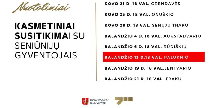 Balandžio 13 d. – nuotolinis susitikimas su Paluknio seniūnijos gyventojais 