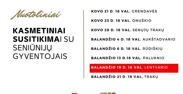 Balandžio 19 d. – nuotolinis susitikimas su Lentvario seniūnijos gyventojais 