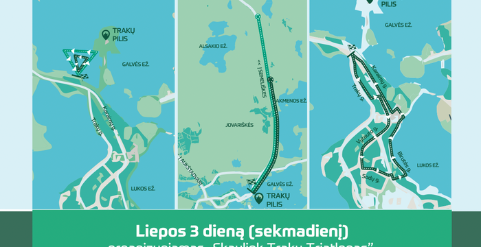 Liepos 3 d. triatlono „Skaylink Trakų triatlonas“ metu Trakuose bus iš dalies ribojamas eismas