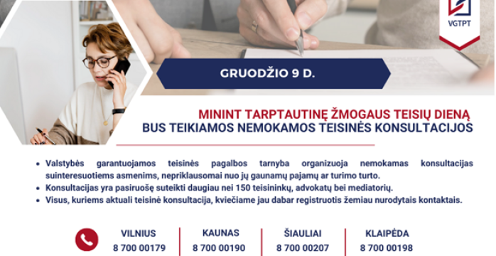 Gyventojams bus teikiamos nemokamos teisinės konsultacijos