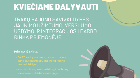 Kviečiame dalyvauti jaunimo užimtumo, verslumo ugdymo ir integracijos į darbo rinką priemonėje 